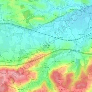 Topografische kaart Pfaffing bei Watzling, hoogte, reliëf