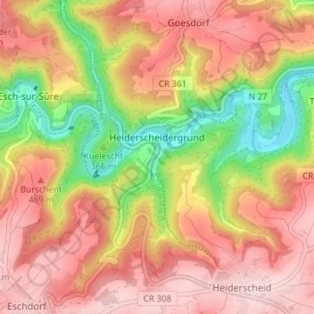 Topografische kaart Heiderscheidergrund, hoogte, reliëf