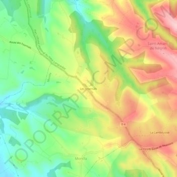 Topografische kaart Les Fournials, hoogte, reliëf
