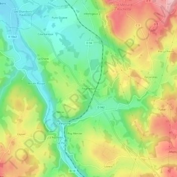 Topografische kaart Fourneaux, hoogte, reliëf