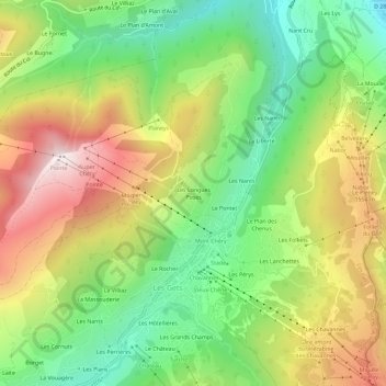 Topografische kaart Les Longues Poses, hoogte, reliëf