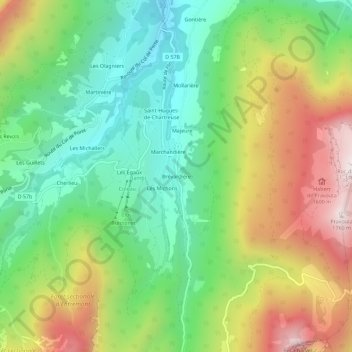 Topografische kaart Brévardière, hoogte, reliëf