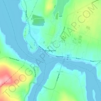Topografische kaart Bucksport, hoogte, reliëf