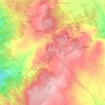 Topografische kaart Fornelos, hoogte, reliëf