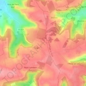 Topografische kaart Plantou, hoogte, reliëf