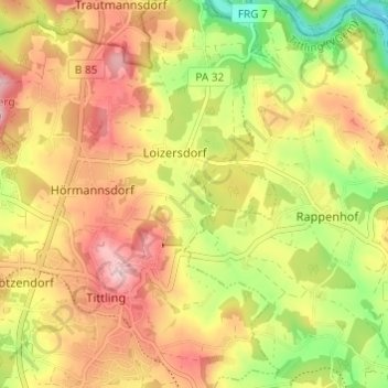 Topografische kaart Muth, hoogte, reliëf