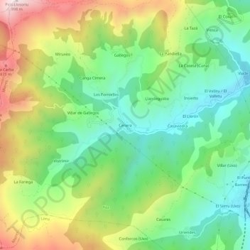 Topografische kaart Cenera, hoogte, reliëf