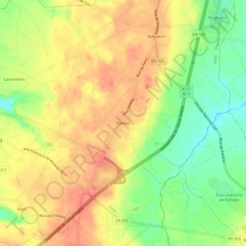 Topografische kaart Fontão, hoogte, reliëf