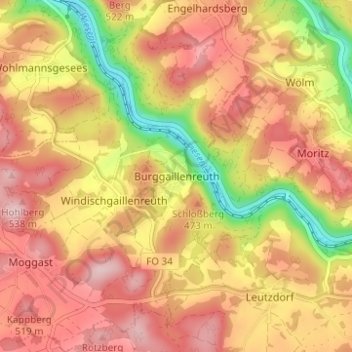 Topografische kaart Burggaillenreuth, hoogte, reliëf