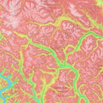 Topografische kaart Squamish-Lillooet, hoogte, reliëf