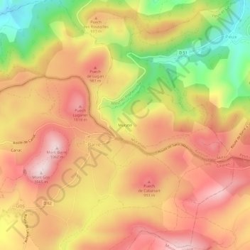Topografische kaart Muratel, hoogte, reliëf