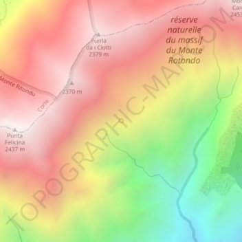Topografische kaart Fontaines de Paradis, hoogte, reliëf