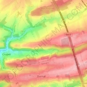 Topografische kaart Jassogne, hoogte, reliëf