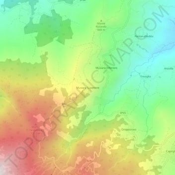 Topografische kaart Musiara Superiore, hoogte, reliëf