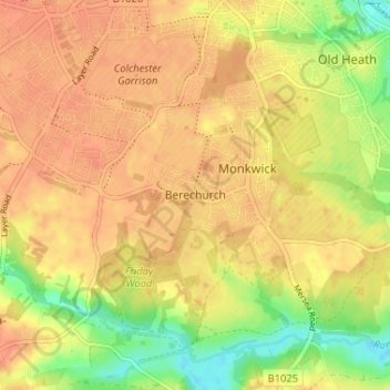 Topografische kaart Berechurch, hoogte, reliëf