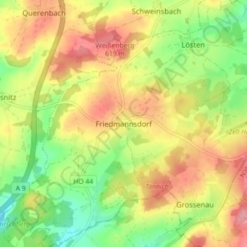 Topografische kaart Friedmannsdorf, hoogte, reliëf