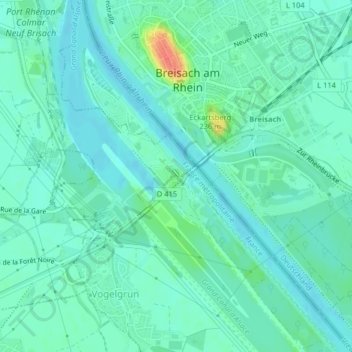 Topografische kaart Île du Rhin, hoogte, reliëf