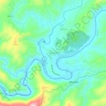 Topografische kaart Ourondo, hoogte, reliëf
