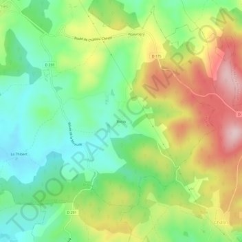 Topografische kaart Bussy, hoogte, reliëf