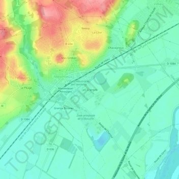 Topografische kaart Les Granges, hoogte, reliëf