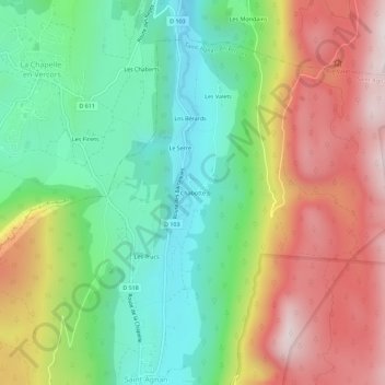 Topografische kaart Chabotte, hoogte, reliëf