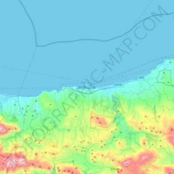 Topografische kaart Rethimnon, hoogte, reliëf