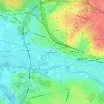 Topografische kaart Les Bergeries, hoogte, reliëf