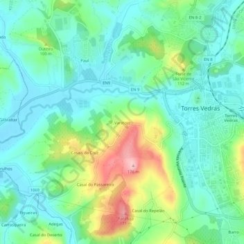 Topografische kaart Varatojo, hoogte, reliëf