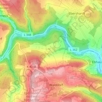 Topografische kaart Monhardt, hoogte, reliëf