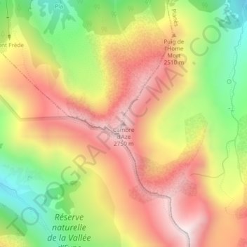 Topografische kaart Cambre d'Aze, hoogte, reliëf