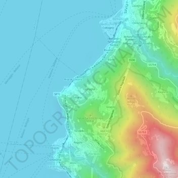 Topografische kaart Cestaglia, hoogte, reliëf
