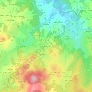 Topografische kaart Les Sessaudes, hoogte, reliëf
