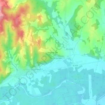 Topografische kaart Raset de Dalt, hoogte, reliëf