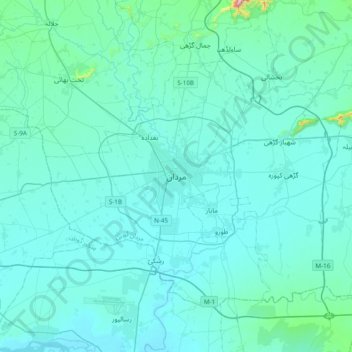Topografische kaart مردان, hoogte, reliëf