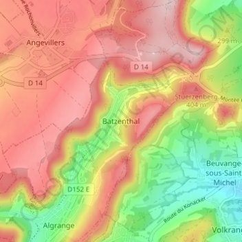 Topografische kaart Batzenthal, hoogte, reliëf