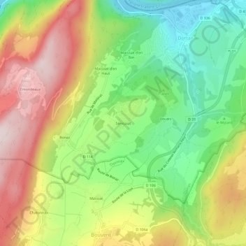 Topografische kaart Sénissiat, hoogte, reliëf