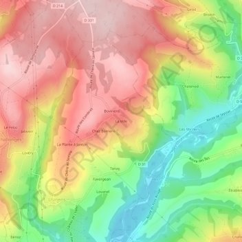 Topografische kaart La Ville, hoogte, reliëf