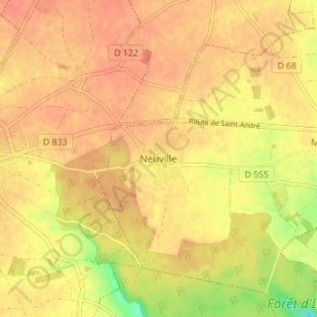 Topografische kaart Neuville, hoogte, reliëf