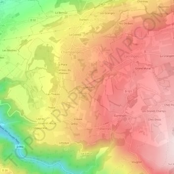 Topografische kaart La Gerbaz, hoogte, reliëf