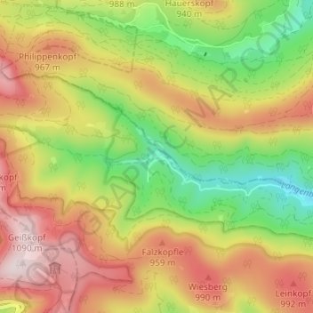 Topografische kaart Hinterlangenbach, hoogte, reliëf