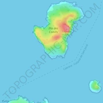 Topografische kaart Es Corrals, hoogte, reliëf