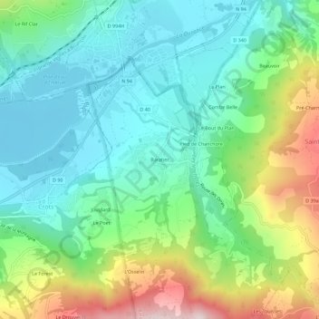 Topografische kaart Baratier, hoogte, reliëf