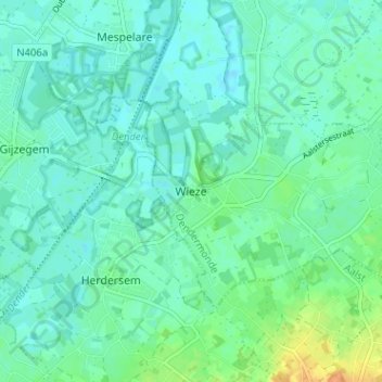 Topografische kaart Wieze, hoogte, reliëf