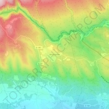 Topografische kaart Montcélèbre, hoogte, reliëf