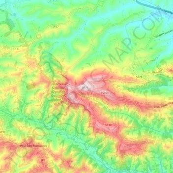 Topografische kaart Atri, hoogte, reliëf