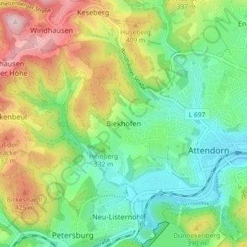 Topografische kaart Biekhofen, hoogte, reliëf