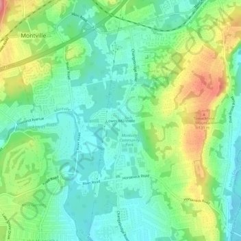 Topografische kaart Lower Montville, hoogte, reliëf