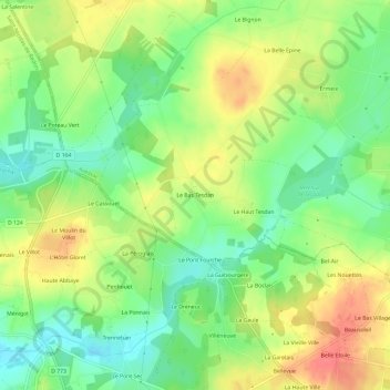 Topografische kaart Le Bas Tesdan, hoogte, reliëf