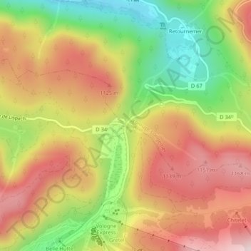 Topografische kaart Col des Feignes sous Vologne, hoogte, reliëf