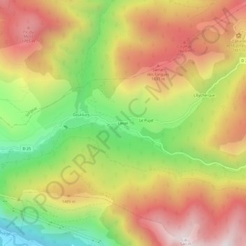 Topografische kaart Lavail, hoogte, reliëf